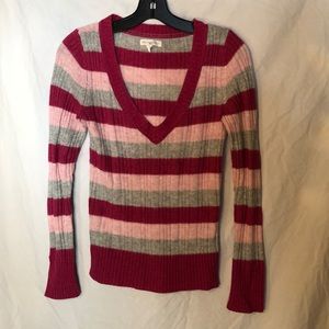 Aeropostale vneck sweater striped pink medium